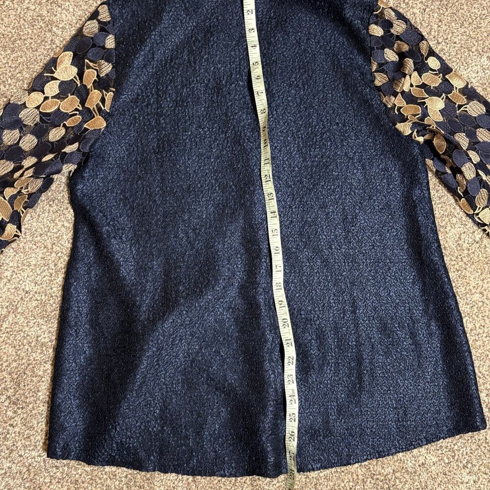 Chico’s Travelers Jacket Cardigan Women’s Sz 1 / L Navy Gold Embroidered Sheer - Picture 10 of 11